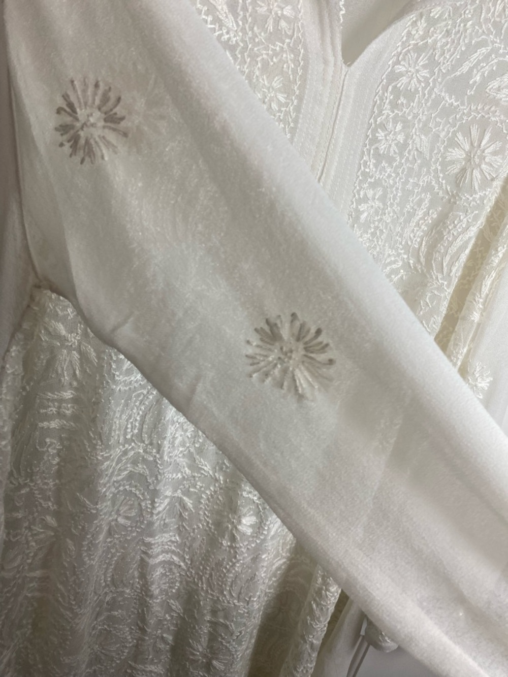 Shubham White Chikankari Embroidered Rayon Tunic Blouse Extra Large Boho Luxe - Picture 5 of 9